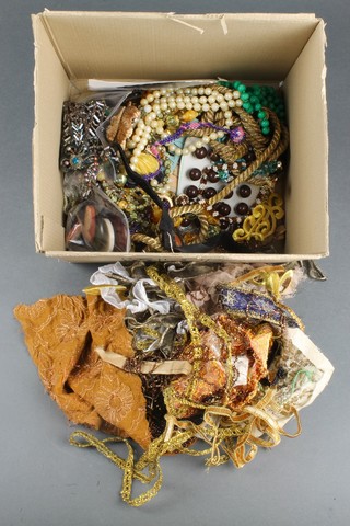 A collection of minor bead necklaces, fringing, buttons and costume jewellery 