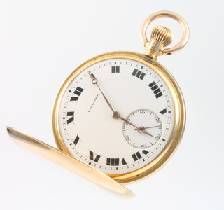 A Longines hunter mechanical pocket watch, contained in a 12ct gold case 