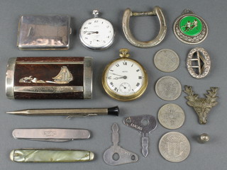 A gentleman's gilt cased Smiths pocket watch with seconds at 6 o'clock minor coins etc