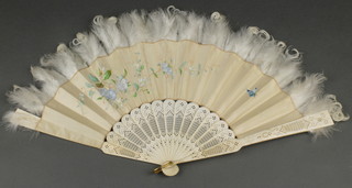 An Edwardian fan with painted floral and insect decoration and feather terminals