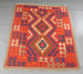 A contemporary red and blue ground Kelim rug 74" x 56" 