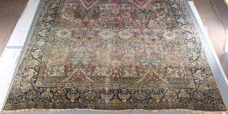 A Persian blue and white floral ground rug 165" x 101", heavily worn  