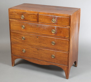 A 19th Century mahogany chest of 2 short and 3 long graduated drawers with brass escutcheons and ring drop handles 36"h x 36"w x 17"d  