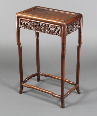A rectangular Chinese Padouk occasional table with carved and pierced apron 24"h x 15"w x 9 1/2"d 