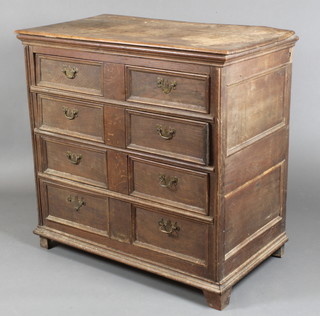 A 17th Century oak chest of 4 long drawers with geometric mouldings 37"h x 38" x 21 1/2"