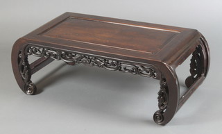 A Chinese carved Padouk rectangular "opium" table with carved apron 13"h x 34"w x 18"d 