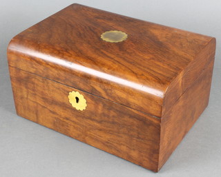 A Victorian walnut D shaped trinket box with hinged lid, having a fitted interior 6"h x 10 1/2"w x 8"d 