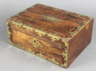 A William IV rosewood and inlaid brass sewing box with fitted interior 4 1/2"h x 11"w x 8"d 