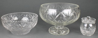 A cut crystal fruit bowl 8", one other and a preserve pot
