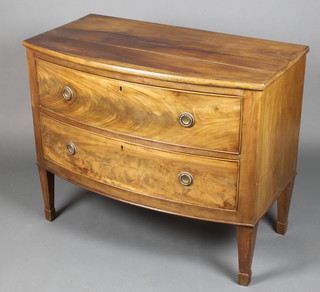 A 19th Century mahogany bow front chest of 2 long drawers, raised on square tapering supports, spade feet 32"h x 39"w x 21"d 