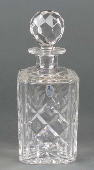 A cut crystal square spirit decanter and stopper 9 1/2"
