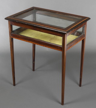 An Edwardian rectangular inlaid mahogany bijouterie table, raised on square tapering supports 27"h x 24"w x 16"d 
