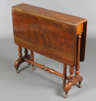 A Victorian mahogany Sutherland table, raised on 4 turned supports 27"h x 29 1/2"w x 6" when closed by 36" when extended