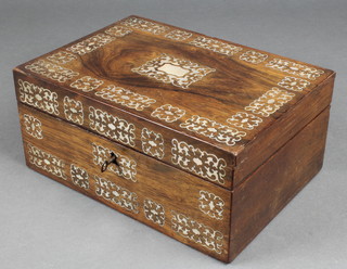 A 19th Century mother of pearl inlaid rosewood sewing box 11"