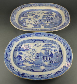 Two Victorian Willow Pattern meat plates
