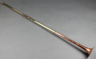 A copper and brass coaching horn (some dents) 39" 