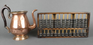 A 19th Century copper coffee pot with wooden handle (lid missing) together with a wooden abacus 
