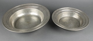 A circular Continental pewter bowl the base marked Etain and with touch mark 13" together with 1 other 10" 