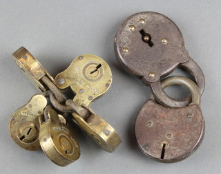 Five Secure brass padlocks together with an Ironsides 6 lever padlock and a Mico padlock (no keys) 