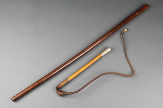 A miniature George VI Royal Army Service Corps riding whip 11" together with a brown leather swagger stick 