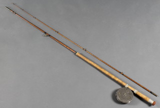 A D C Stock Avon Mk 4 twin section fishing rod together with a Grice & Young Ltd Avon centre pin fishing reel 4 1/2" 
