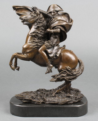 A 20th Century bronze after David of Napoleon mounted on a horse crossing The Alps raised on a marble base 11" 