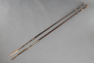 A steel spear with shield shaped and barbed point 11" and 1 other 12" 