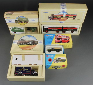 A Corgi model 07301 AFS line layer boxed, ditto 35001 London Transport AC Routemaster bus, a Corgi Classic model 97781 Tate & Lyle set, a Corgi 97892 The S Horseman and a ditto 97914 Scammell Scarab 
