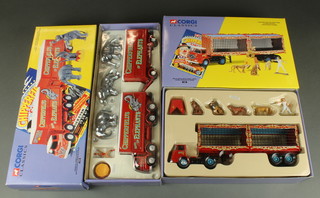 A Corgi Classic 31902 Chipperfield's Circus Foden S21 lorry and trailer with elephant, pedestal and rider together with a 11201 ERF KV Arctic with cage, lion, tiger, pedestal and tamer, boxed 
