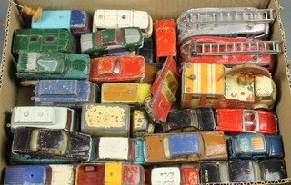 2 Dinky Super Toy fire engines 958 and a collection of Dinky and Corgi play worn toy cars