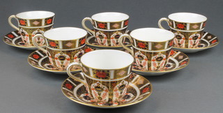 Six Royal Crown Derby tea cups and saucers 1128