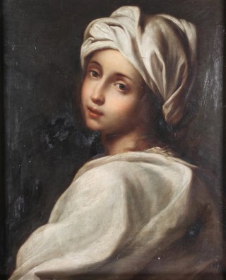 19th Century oil on canvas,  portrait of a young girl wearing a robe, unsigned 21" x 17"