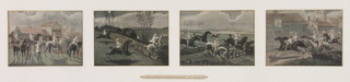 19th century engravings, The first steeplechase on record, (4 framed as 1) 4 1/4" x 6"