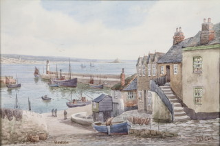 T H Victor, watercolour, signed Newlyn harbour 9"x13"