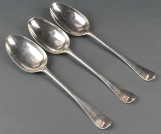 Three Scottish George 111 silver table spoons, Edinburgh, dated letters the same but rubbed 210g