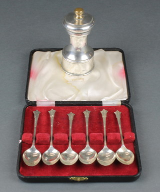 A sterling pepper mill and 6 silver coffee spoons 32g