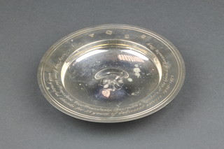 A silver Armada dish with presentation inscription, Garrards 1974, 3 1/4" 