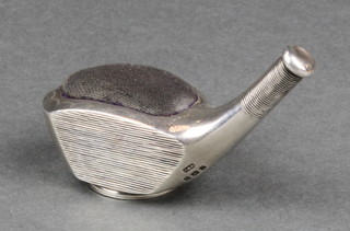 An Edwardian silver novelty pin cushion in the form of a wood golf club, Birmingham 1908 