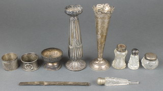 An Edwardian silver tapered spill vase 7", 2 napkin rings and 7 other items