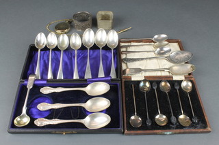 Twelve silver tea and coffee spoons and minor plated items