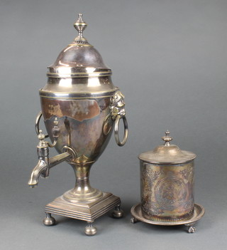 A silver plated urn shaped Samovar a ditto biscuit barrel
