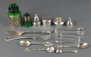 A George IV silver fork and 13 other silver items