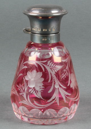 A continental silver mounted Bohemian scent bottle 4 1/2" 