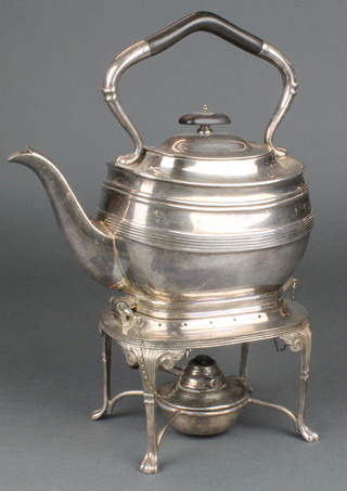 A 19th Century silver plated tea kettle on stand with burner