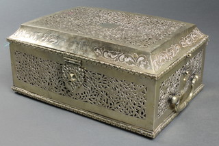 An Indian pierced white metal casket with lidded compartments 11 1/2" x 8 1/2" x 4" 