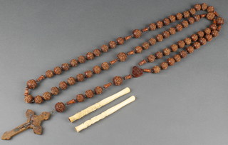 A carved bead rosary with Cross Stanhope  and 2 cigarette holders