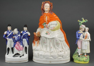 A Victorian Staffordshire figure Little Red Riding Hood 12", the Death of Nelson and 1 other group