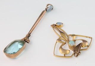 A 9ct yellow gold art nouveau style opal pendant and  one other