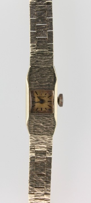 A lady's 9ct white gold Rotary wristwatch on a ditto bark finish bracelet  14g