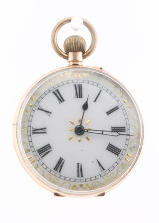 An Edwardian 9ct yellow gold lady's fob watch with enamel dial